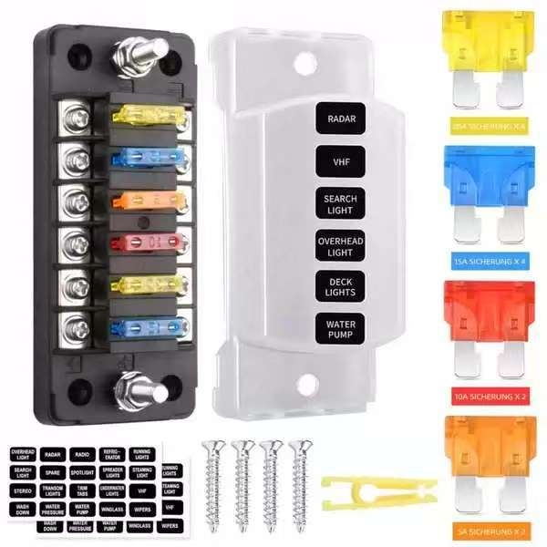 YOUWO 6-kanalna LED kutija osigurača, vodootporan marine panel osigurača za 12V/24V auta i brodova