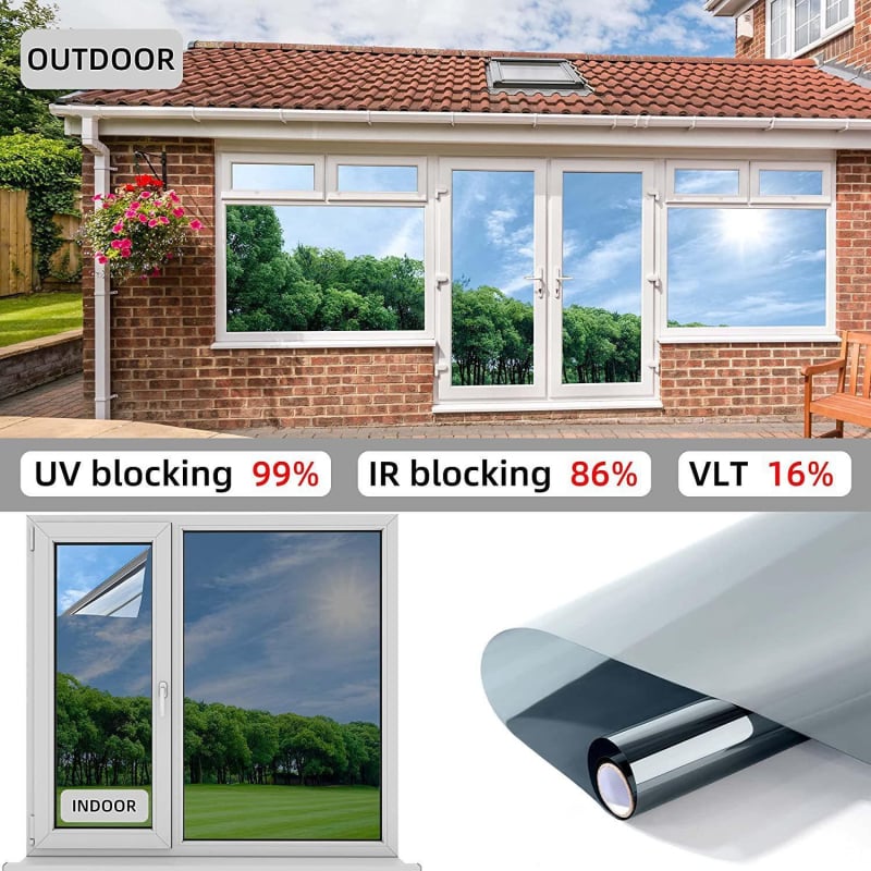 Jednosmjerni prozor folija od PET-a, samoljepljiva, set od 4 komada za dnevni boravak, spavaću sobu, ured