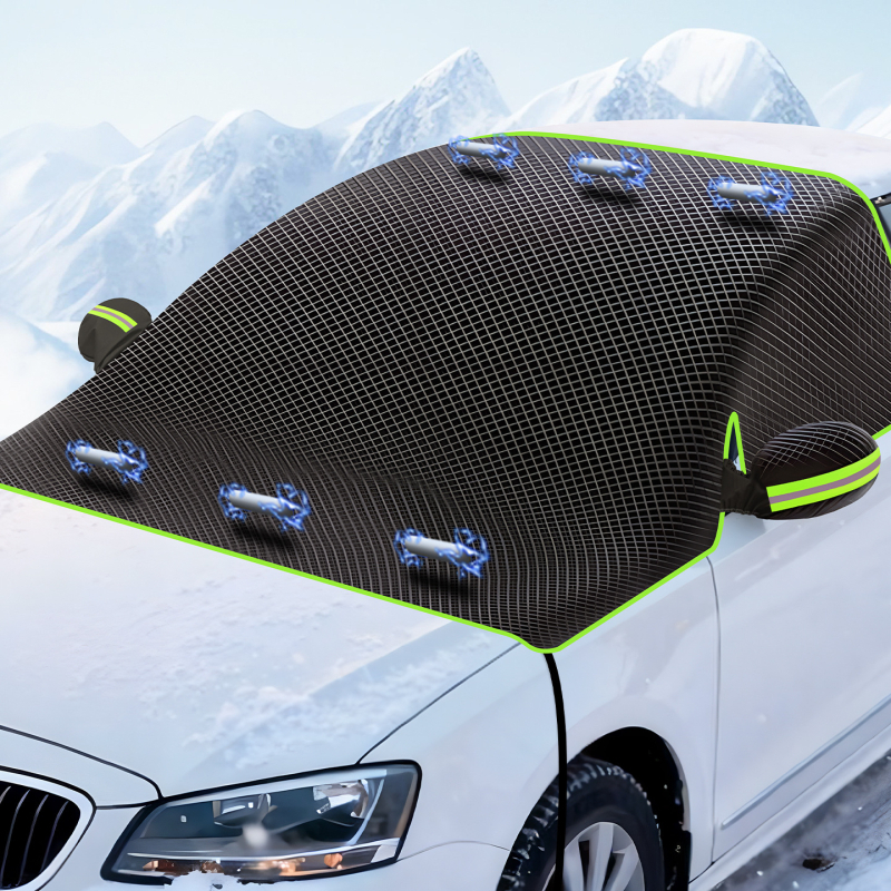 Универсален калъф за сняг за предното стъкло на автомобила, Oxford Cloth, двойнослоен, мрежест дизайн, монтаж чрез щипка
