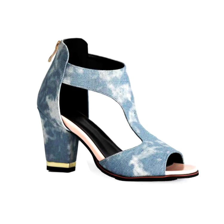 Ženske sandale s visokim petom, prst u obliku ribljeg otvora, PU gornji dio, gumeni potplat, unutarnja lažna koža, stražnji zatvarač