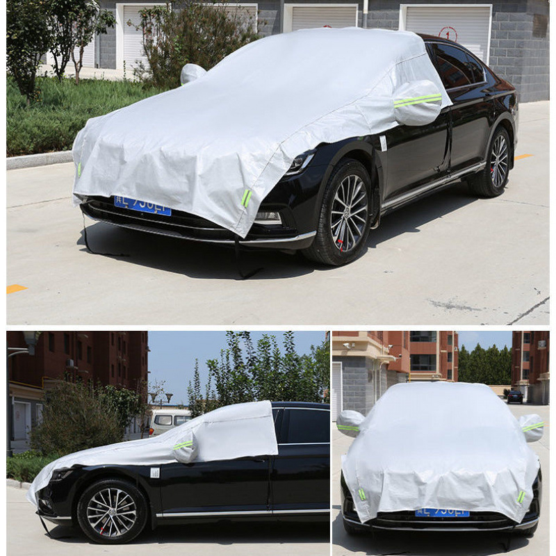 Polovični pokrov automobila za prednje staklo – aluminijska folija, zaštita od sunca, toplinska izolacija, zaštita od kiše, instalacija statičkom naljepnicom