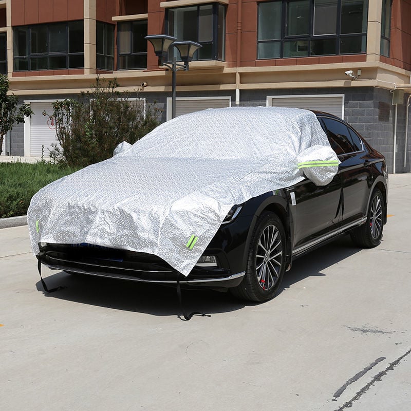 Polovični pokrov automobila za prednje staklo – aluminijska folija, zaštita od sunca, toplinska izolacija, zaštita od kiše, instalacija statičkom naljepnicom