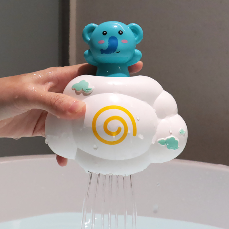 Играчка за баня: дъждовно облаче, малко патенце с яйце за люпене, воден пръскач — пластмасова, за деца 3–6 г