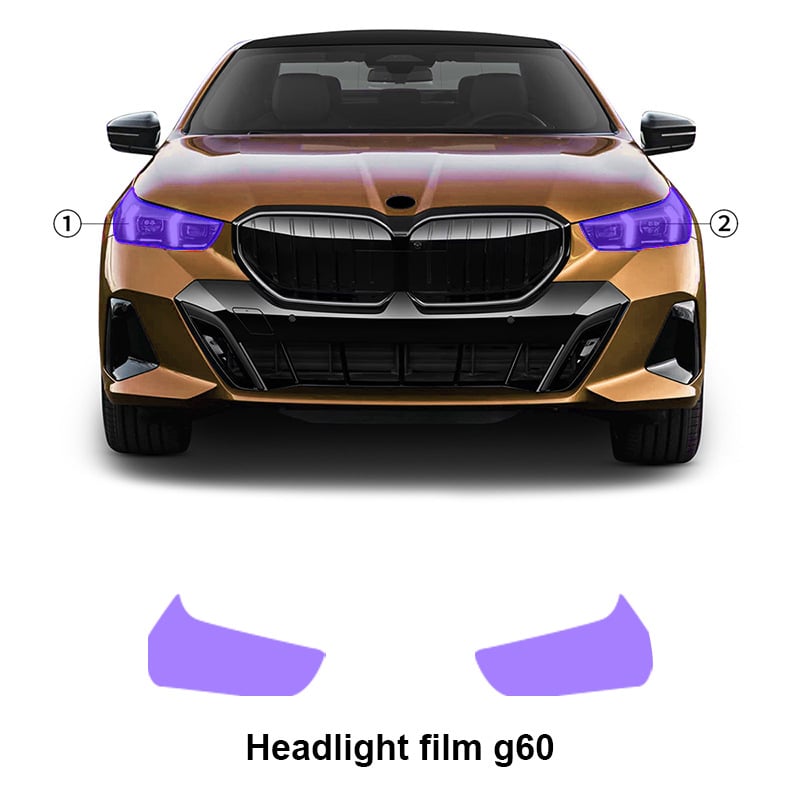 TPU prozirni zaštitni film za svjetla BMW 5. serije G60, promjena boje iz bijele u ljubičastu i iz bijele u crnu, debljina 7,5 mil, komplet za cijeli automobil, ljepilo osjetljivo na tlak
