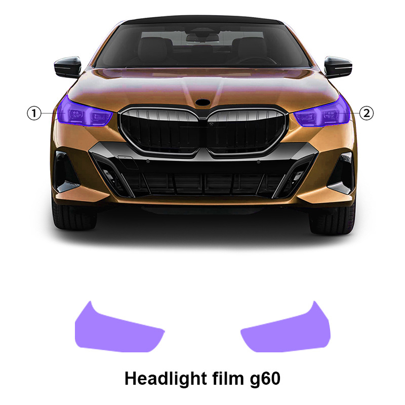 TPU prozirni zaštitni film za svjetla BMW 5. serije G60, promjena boje iz bijele u ljubičastu i iz bijele u crnu, debljina 7,5 mil, komplet za cijeli automobil, ljepilo osjetljivo na tlak