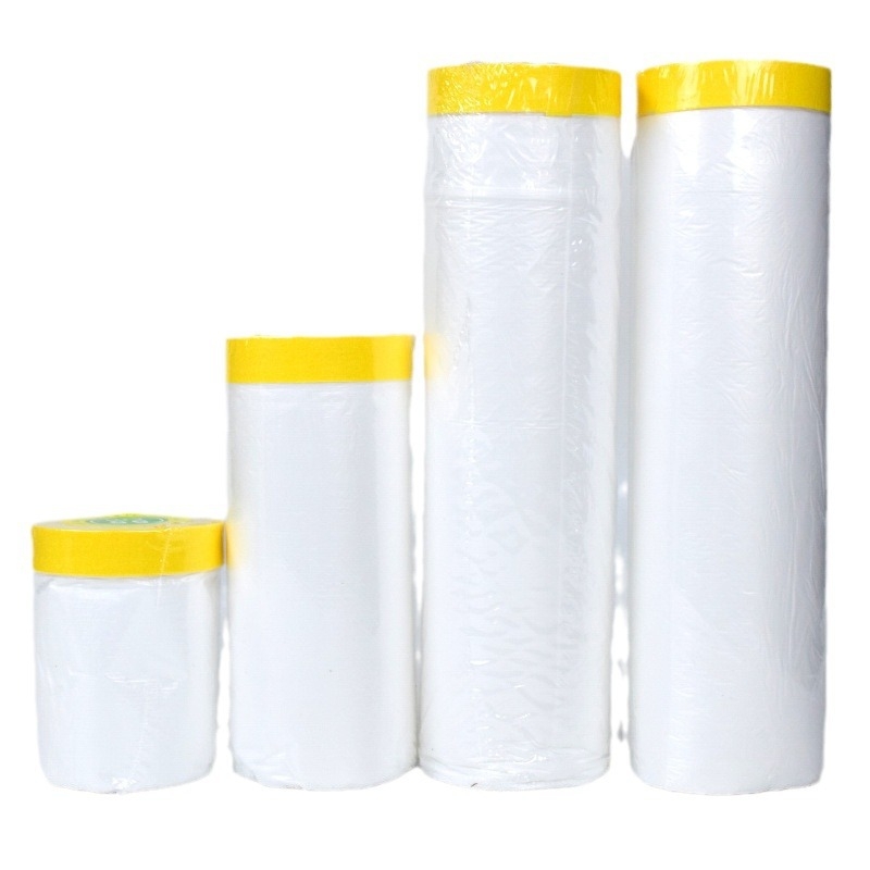 Prozirna maskirajuća folija za zaštitu od prašine pri bojanju namještaja i garderobe – 7 μm, 20 m duljine, 95% prozirnosti, PE s papirnom podlogom, maskirajući ljepilo