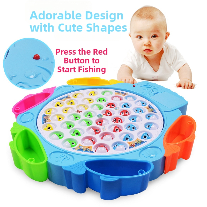 Elektromos horgászjáték gyerekeknek forgó zenés platformával - műanyag, 7–14 éveseknek