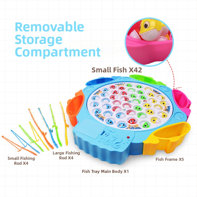 Elektromos horgászjáték gyerekeknek forgó zenés platformával - műanyag, 7–14 éveseknek