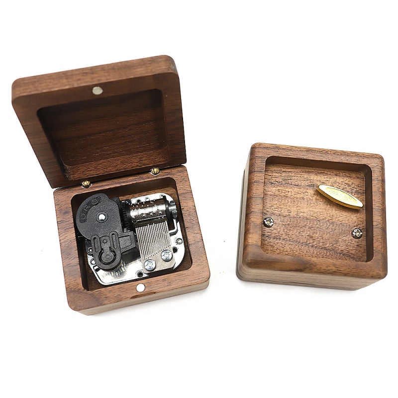 Ξύλινο διακοσμητικό μουσικό κουτί από μαύρη καρυδιά, γλυπτό σχέδιο, δυνατότητα προσαρμογής και εκτύπωσης λογότυπου, απλός μοντέρνος σχεδιασμός