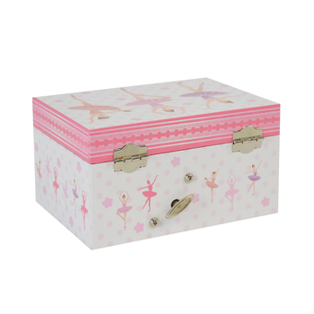 Fiberboard anyagú ékszer- és zenei doboz balerinás figurával - téglalap alakú, kézzel készített, UV nyomtatás