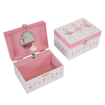 Fiberboard anyagú ékszer- és zenei doboz balerinás figurával - téglalap alakú, kézzel készített, UV nyomtatás