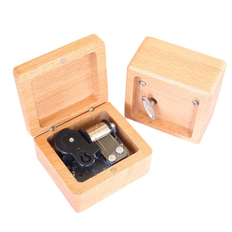 Mechanikus zenélő doboz fa tárolóval, gravírozás és logó nyomtatás, testreszabható