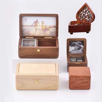 Ξύλινο μουσικό κουτί για κοσμήματα και δαχτυλίδια, ξύλο καρυδιάς, μοντέρνο μινιμαλιστικό στυλ, δυνατότητα εκτύπωσης λογότυπου, κωδικός προϊόντος 2024061702