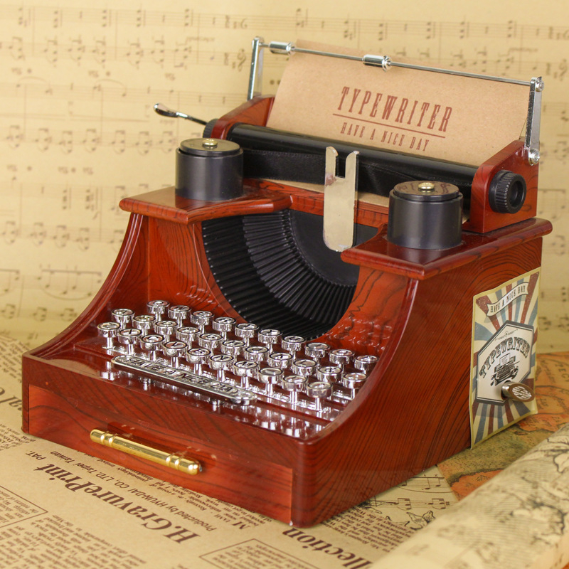 Ρετρό μουσικό κουτί σε σχήμα γραφομηχανής – μηχανισμός με ελατήριο, ABS πλαστικό, κατασκευασμένο με έγχυση, βαμμένη επιφάνεια, δυνατότητα εκτύπωσης λογοτύπου
