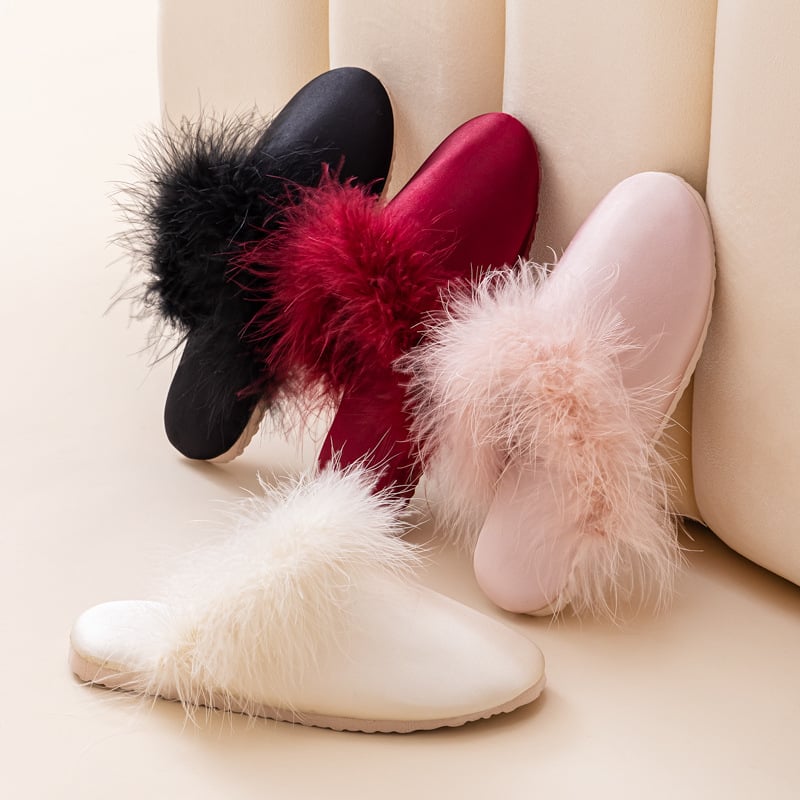 Papuci de casă pentru femei, satin, talpă plată, talpă vulcanizată, grosime talpă 0–3 cm