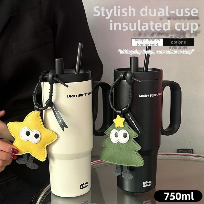 Izolovaný hrnček s rúčkou, vnútro 304 nerezovej ocele, vonkajšia 201 nerezová oceľ, vákuová izolácia 6–12 hodín, oddelenie čaju a vody, súčasťou je slamka