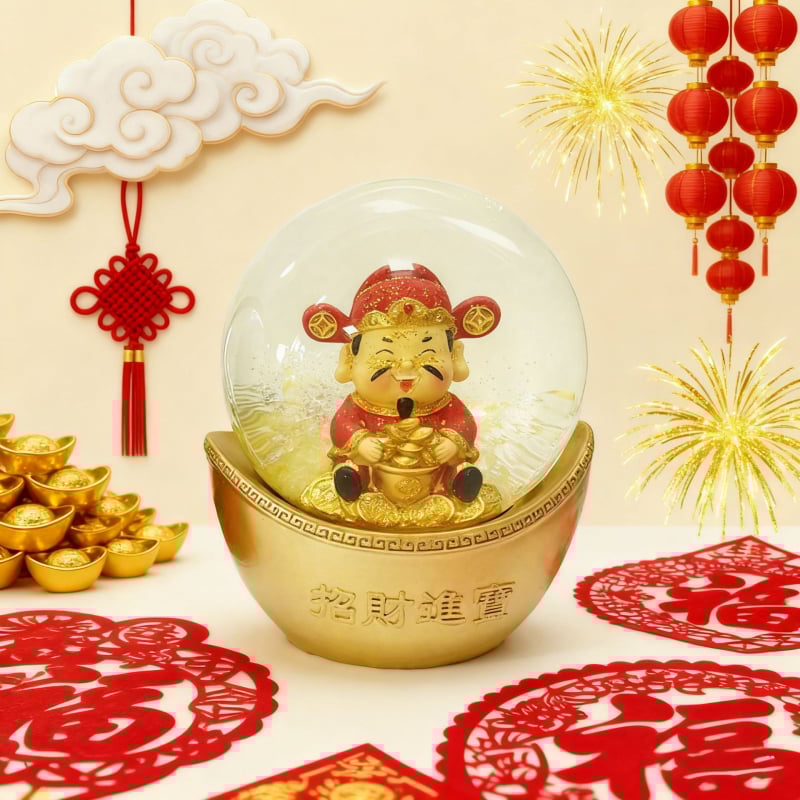 Μουσικό κουτί από ρητίνη με Θεό της Ευημερίας, σφαίρα κρυστάλλου, σε στυλ Νέας Κίνας, ηλεκτροπλατίωση και χειροποίητη βαφή