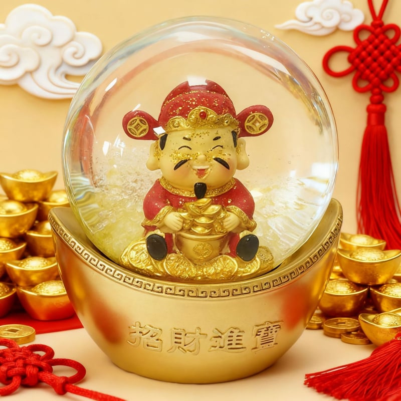 Μουσικό κουτί από ρητίνη με Θεό της Ευημερίας, σφαίρα κρυστάλλου, σε στυλ Νέας Κίνας, ηλεκτροπλατίωση και χειροποίητη βαφή