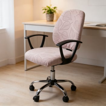 Acoperire pentru scaun de birou cu fixare elastică și model de frunză, poliester, formă neregulată, rezistent la uzură, la praf, stil modern minimalist