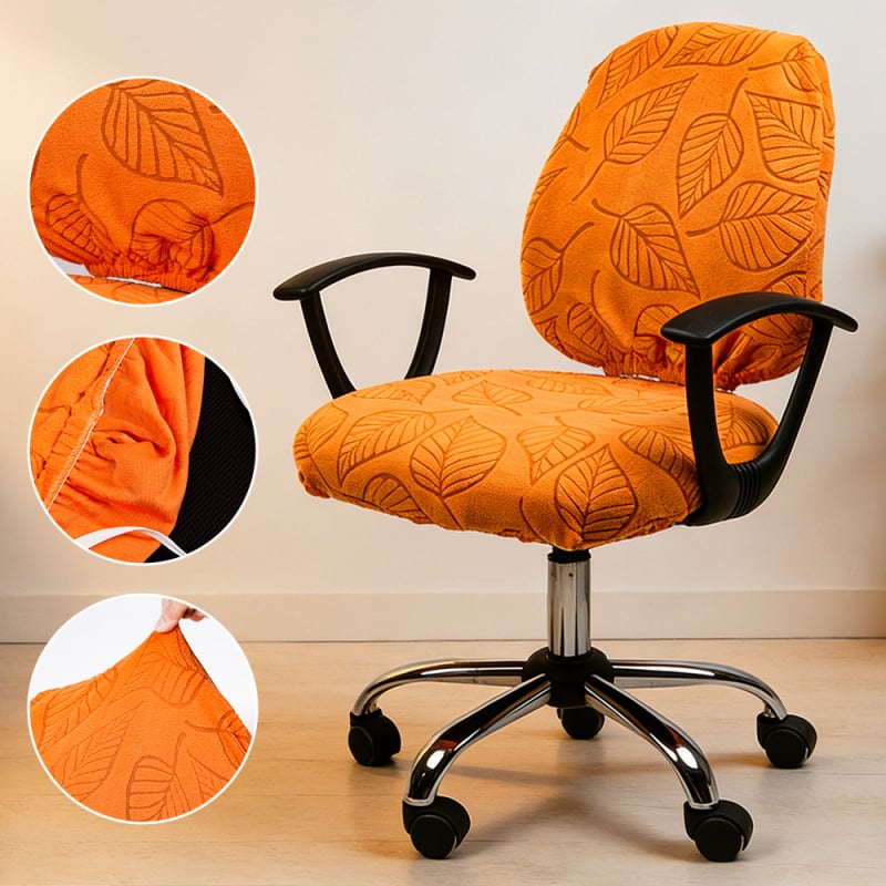 Acoperire pentru scaun de birou cu fixare elastică și model de frunză, poliester, formă neregulată, rezistent la uzură, la praf, stil modern minimalist