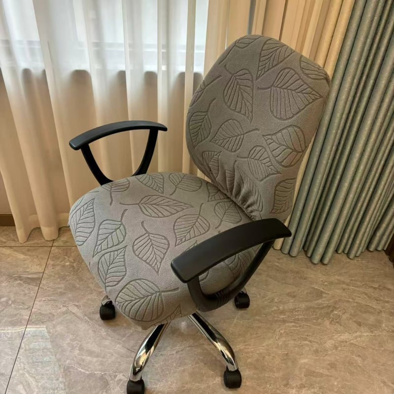 Acoperire pentru scaun de birou cu fixare elastică și model de frunză, poliester, formă neregulată, rezistent la uzură, la praf, stil modern minimalist