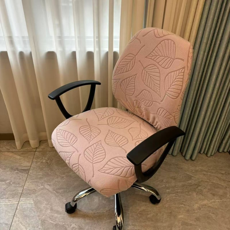 Acoperire pentru scaun de birou cu fixare elastică și model de frunză, poliester, formă neregulată, rezistent la uzură, la praf, stil modern minimalist