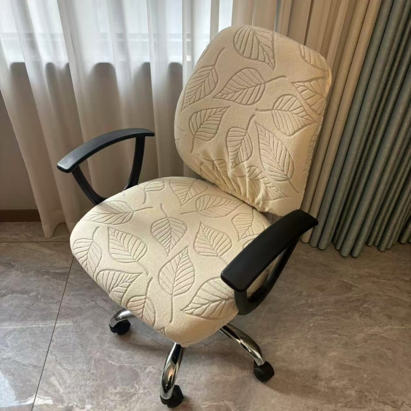 Acoperire pentru scaun de birou cu fixare elastică și model de frunză, poliester, formă neregulată, rezistent la uzură, la praf, stil modern minimalist