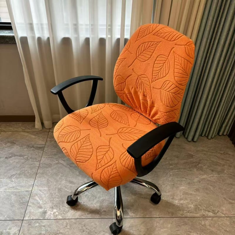 Acoperire pentru scaun de birou cu fixare elastică și model de frunză, poliester, formă neregulată, rezistent la uzură, la praf, stil modern minimalist