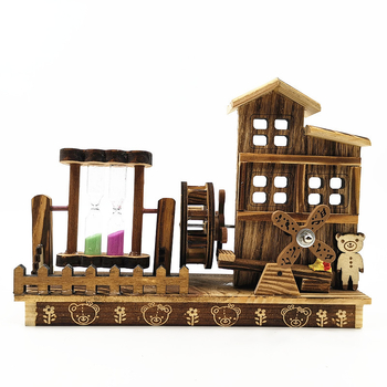 Ξύλινο μουσικό κουτί με περιστρεφόμενο νερομύλο και κλεψύδρα, κινεζικό στυλ, ξύλο λωτού, γυαλιστερή επιφάνεια