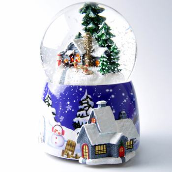 Μουσικό κουτί από ρητίνη με χιονισμένο σπιτάκι και κρυστάλλινη μπάλα - ζωγραφισμένο διακοσμητικό, προσαρμογή με εκτύπωση λογότυπου