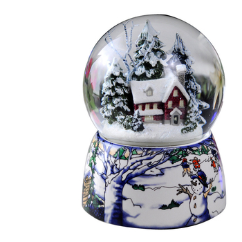 Μουσικό κουτί από ρητίνη με χιονισμένο σπιτάκι και κρυστάλλινη μπάλα - ζωγραφισμένο διακοσμητικό, προσαρμογή με εκτύπωση λογότυπου