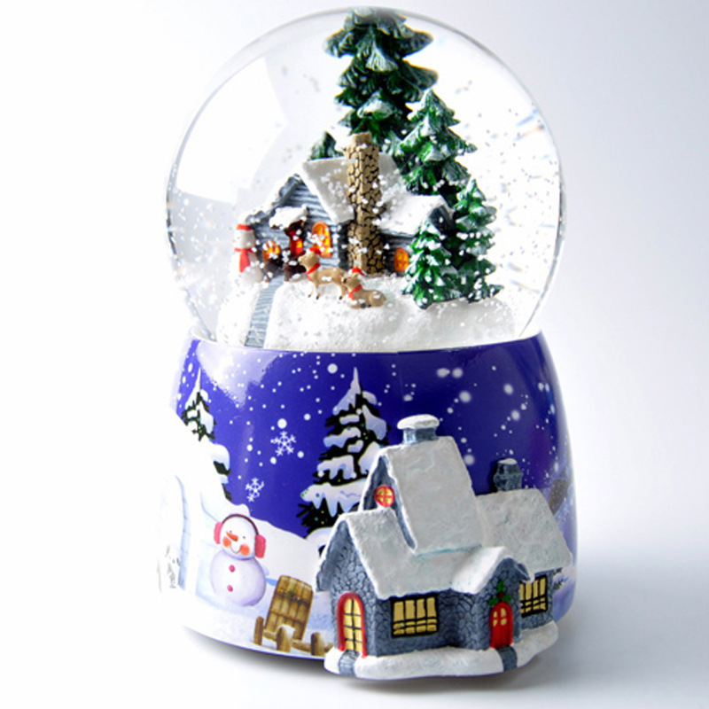 Μουσικό κουτί από ρητίνη με χιονισμένο σπιτάκι και κρυστάλλινη μπάλα - ζωγραφισμένο διακοσμητικό, προσαρμογή με εκτύπωση λογότυπου