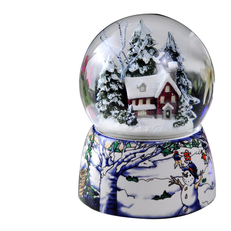 Μουσικό κουτί από ρητίνη με χιονισμένο σπιτάκι και κρυστάλλινη μπάλα - ζωγραφισμένο διακοσμητικό, προσαρμογή με εκτύπωση λογότυπου