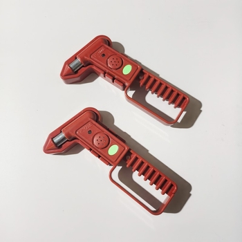 Autó biztonsági kalapács hang- és fényriasztással, többfunkciós ablakfeltörő, ABS anyag, 249 g