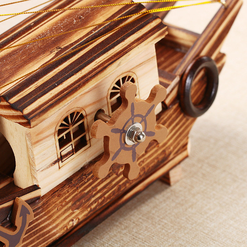 Ξύλινο μουσικό κουτί σε σχήμα καραβιού, παραδοσιακός γλυπτικός σχεδιασμός, Υλικό: Redwood, Στυλ: Ιστιοφόρο