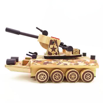 Ξύλινο καμουφλαρισμένο θωρακισμένο περιπολικό αυτοκίνητο με μουσικό κουτί, μοντέλο αυτοκινήτου με ρουκέλα, από ξύλο λωτού, γυαλισμένη επιφάνεια, σύγχρονο μινιμαλιστικό στυλ