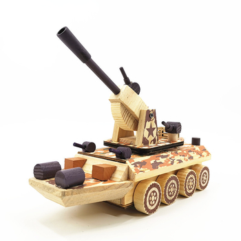 Ξύλινο καμουφλαρισμένο θωρακισμένο περιπολικό αυτοκίνητο με μουσικό κουτί, μοντέλο αυτοκινήτου με ρουκέλα, από ξύλο λωτού, γυαλισμένη επιφάνεια, σύγχρονο μινιμαλιστικό στυλ