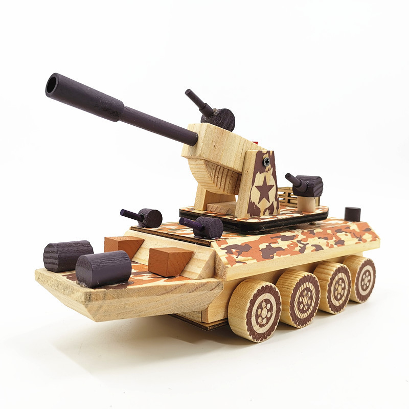 Ξύλινο καμουφλαρισμένο θωρακισμένο περιπολικό αυτοκίνητο με μουσικό κουτί, μοντέλο αυτοκινήτου με ρουκέλα, από ξύλο λωτού, γυαλισμένη επιφάνεια, σύγχρονο μινιμαλιστικό στυλ