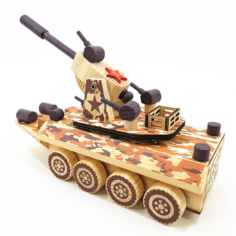 Ξύλινο καμουφλαρισμένο θωρακισμένο περιπολικό αυτοκίνητο με μουσικό κουτί, μοντέλο αυτοκινήτου με ρουκέλα, από ξύλο λωτού, γυαλισμένη επιφάνεια, σύγχρονο μινιμαλιστικό στυλ