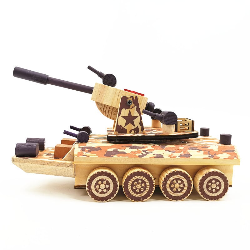 Ξύλινο καμουφλαρισμένο θωρακισμένο περιπολικό αυτοκίνητο με μουσικό κουτί, μοντέλο αυτοκινήτου με ρουκέλα, από ξύλο λωτού, γυαλισμένη επιφάνεια, σύγχρονο μινιμαλιστικό στυλ