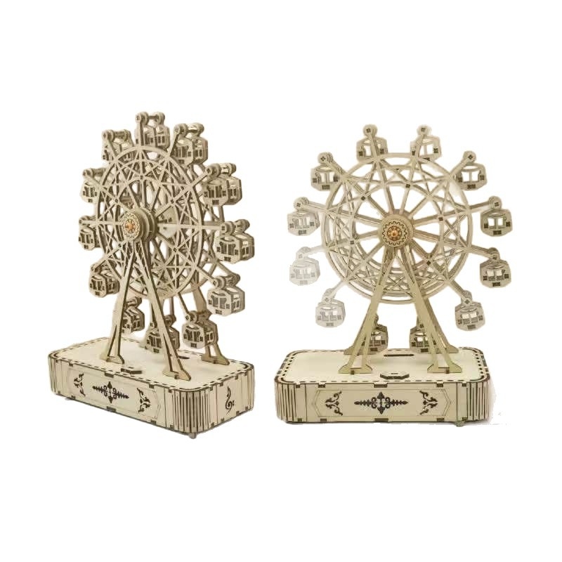 Χειροποίητο ξύλινο DIY μοντέλο ρόδας Ferris Wheel με μουσικό κουτί, προσαρμοσμένη επεξεργασία, σε στυλ Νέο Κινέζικο
