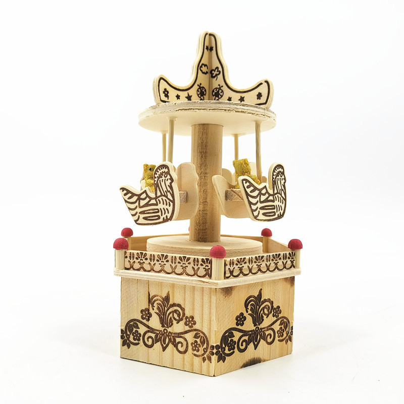 Ξύλινο καρουσέλ μουσικό κουτί, μάρκα Tnukk, ξύλο λωτού, λείανση, εκτύπωση λογότυπου OK