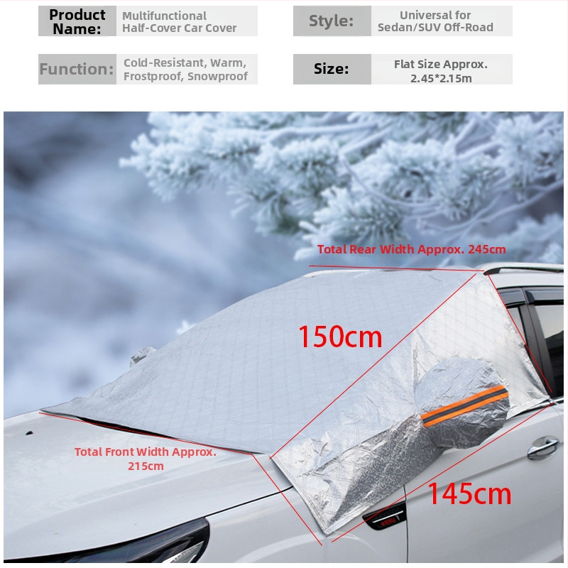 Općenito zimski štit za prednje staklo automobila, aluminizirani film, debeli dizajn, 720 g, ugradnja karticom