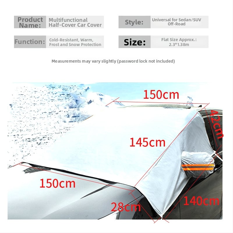 Općenito zimski štit za prednje staklo automobila, aluminizirani film, debeli dizajn, 720 g, ugradnja karticom
