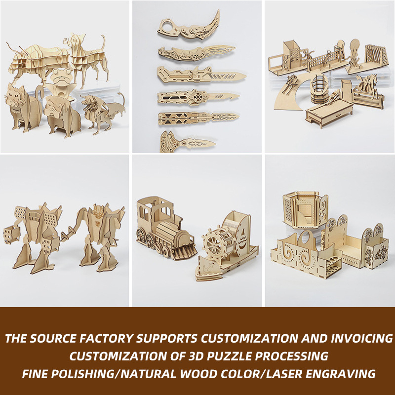 Drveni 3D puzzle s temom životinja - DIY prilagodljiv model izrađen od Basswood za 14+ godina