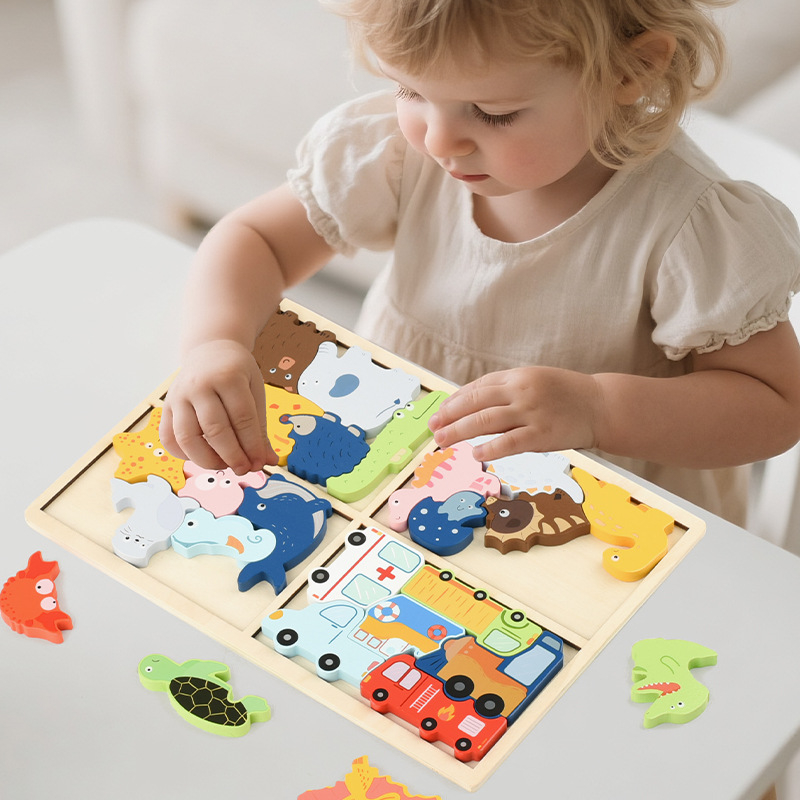 Drveni 3D puzzle za djecu – četiri u jednom edukativna igračka za razvoj finih motoričkih vještina i razmišljanja (uzrast 4–6 godina)