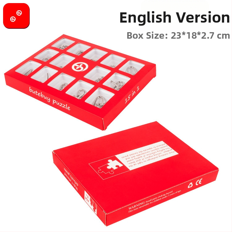 15 τεμάχια μεταλλικό παζλ για το ξεκλείδωμα δαχτυλιδιών, κατάλληλο για 7–14 ετών