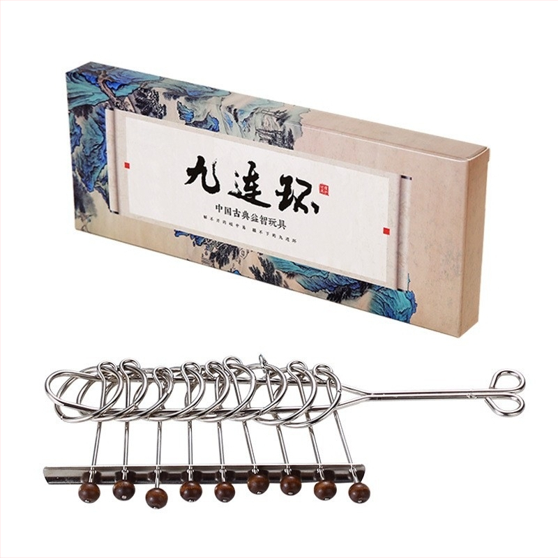 Παζλ εννέα δαχτυλιδιών – γρίφος λογικής για αποκλεισμό, ανοξείδωτο ατσάλι, 130 g, 14+