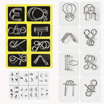 Μεταλλικό Παζλ Εννέα Κρίκων – Εκπαιδευτικό Παιχνίδι Λύσης Κρίκων, 34 τεμάχια, για ηλικίες 7–14 ετών