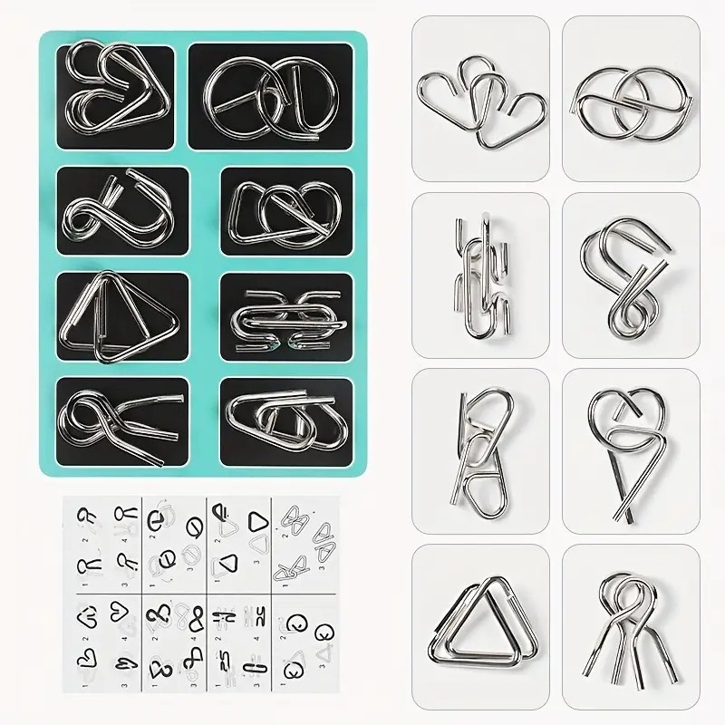 Μεταλλικό Παζλ Εννέα Κρίκων – Εκπαιδευτικό Παιχνίδι Λύσης Κρίκων, 34 τεμάχια, για ηλικίες 7–14 ετών